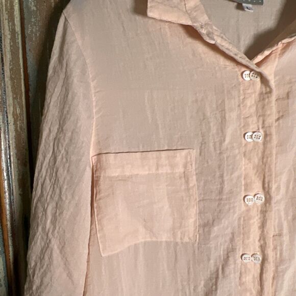 Niche Nilgun Derman Peach Colored Shirt Dress L Half Buttons Knee Length - Picture 4 of 8
